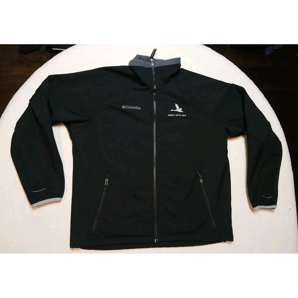 Columbia Mens L Black Softshell Interchange Jacket Full Zip Fleece Lined Kiewit